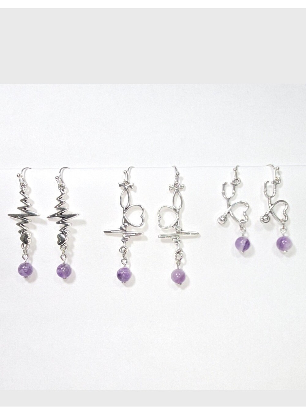 Nurse's Gift. Healthcare Professionals:  Amethyst Dangling Earrings. Heartbeat